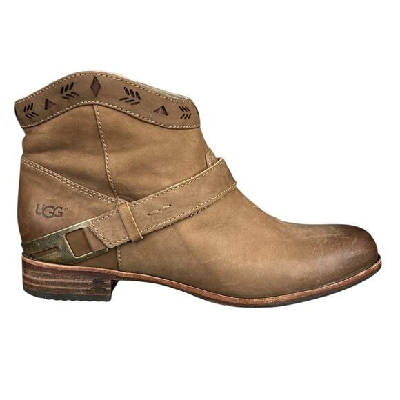 UGG Women’s Austin Fawn Brown Leather Western Ankle Boot Size US 7 - Picture 1 of 11